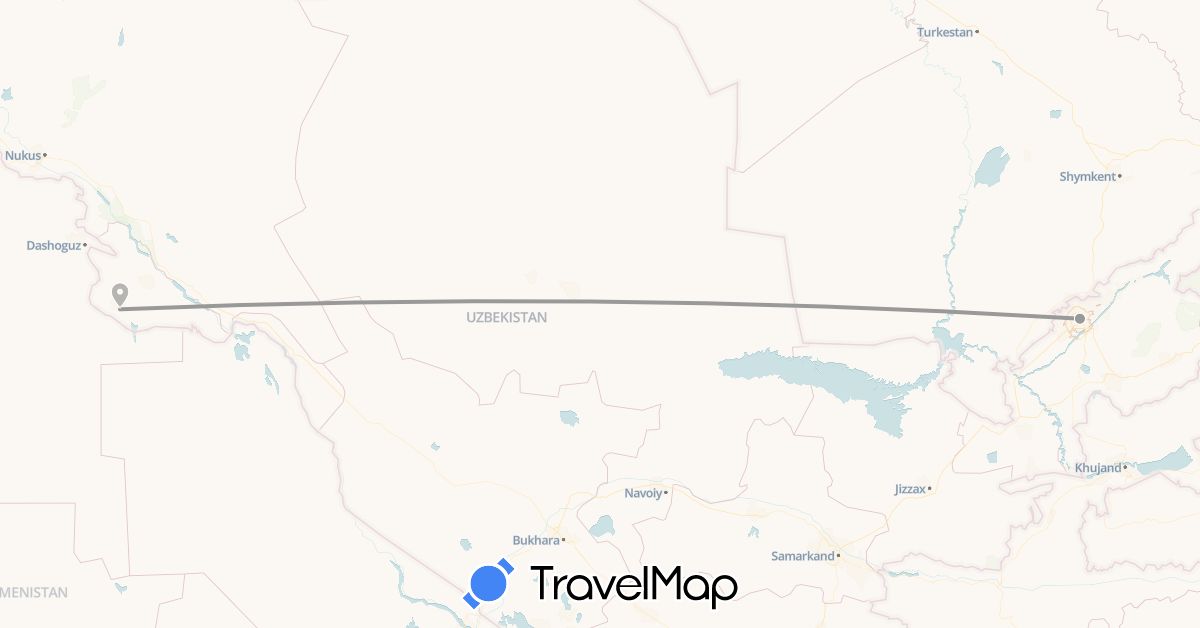 TravelMap itinerary: driving, plane in Uzbekistan (Asia)